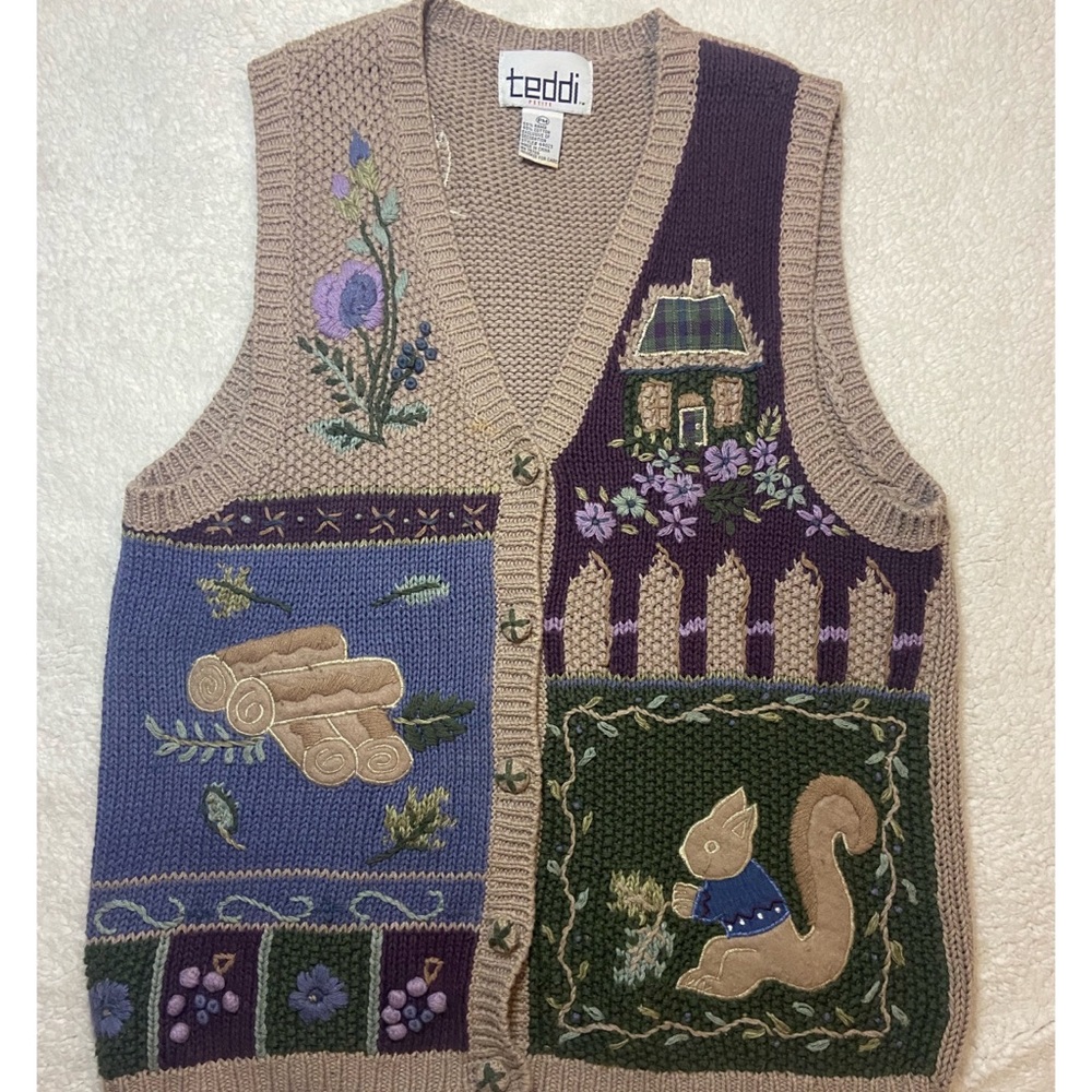 Vintage TEDDI Sleeveless Squirrel Sweater Vest Petite Medium